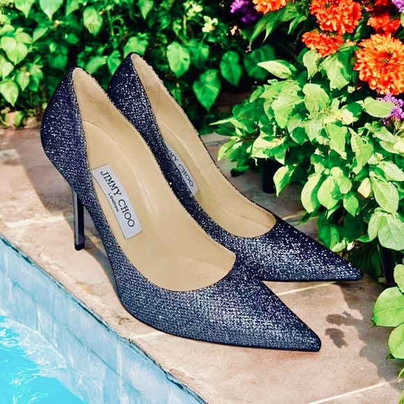 JIMMY CHOO Abel 100mm Pumps in Anthracite Silver Glitter Metallic 34.5 - Picture 10 of 13